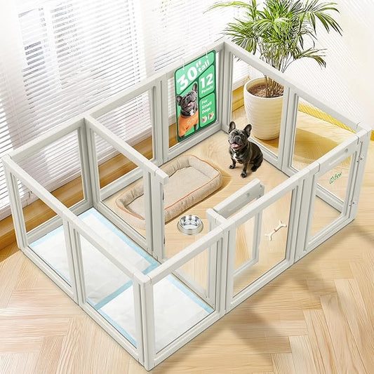 FXW AuraSpace Acrylic Indoor Dog Playpen for Small and Medium Dogs, 30 Inch, 12 Panels, White