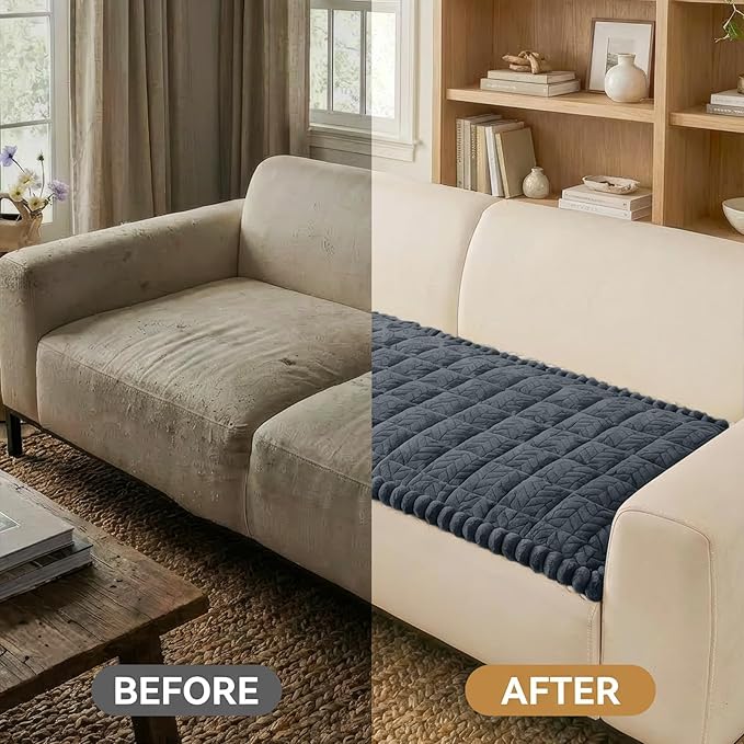 Smiry Non Slip Couch Covers for Dogs, Fuzzy Pet Couch Covers for 3 Cushion Sofa Pet Friendly, Soft Sofa Slipcovers Cushion Furniture Protector Washable (Dark Grey, 27.6" x 88")