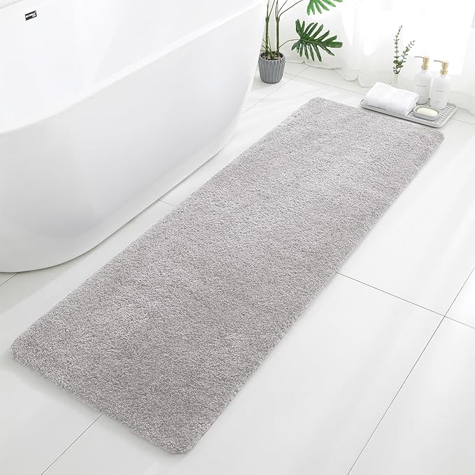 Light Gray Bathroom Rugs Runner 24"x72" - Extra Long Plush Bath Mat, Non Slip Absorbent Microfiber Floor Rug, Washable and Fluffy - Ideal for Bathroom, Kitchen or Pet Mat Use