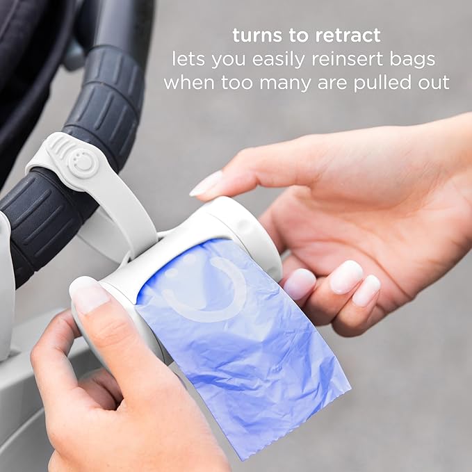 Ubbi Retractable On the Go Bag Dispenser for Baby Travel, Diaper Accessory Must Have for Newborn, Helpful Item, Baby Gift, Lavender Scented, White