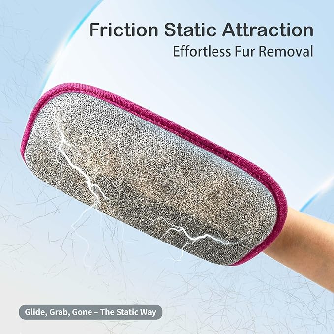 Pet Hair Removal Glove - Electrostatic Cat Dog Hair Remover Glove, Reusable Magic Brush Pet Hair Remover Tool for Couch, Carpet, and Car Seat (Pink,1 Pack)