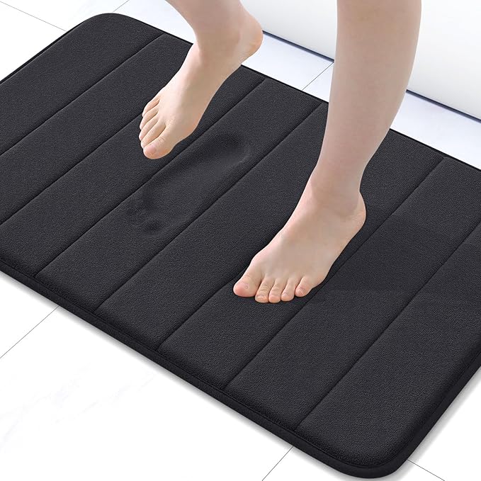 Buganda Memory Foam Bath Mat, 24" x 16", Ultra Soft and Non-Slip Bathroom Rugs, Water Absorbent and Machine Washable Bath Rug for Bathroom, Shower, and Tub, Black