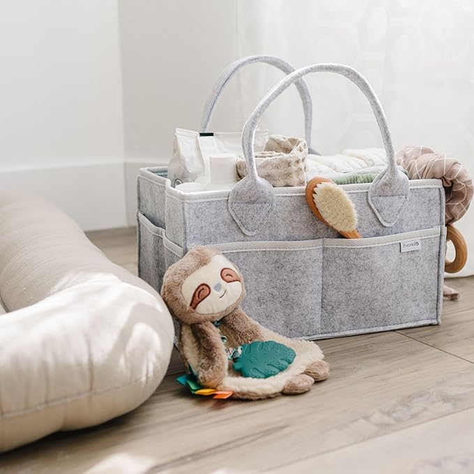 PUTSKA Baby Diaper Caddy Organizer - Nursery Storage Basket for Diaper Station, Baby Basket Shower List and Registry Gift Must-Haves, Newborn Essentials, Nursery Decor for Boy or Girl - Grey, XL