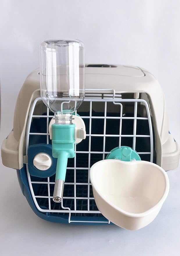 Choco Nose No-Drip Water Bottle & Detachable Food Bowl Set for Large Rabbits, Chinchillas, Toy Breed Dogs, Cats - Leak-Proof Patented Nozzle Prevent Cage Mess. BPA Free, 10.2 fl oz (C528 C607)