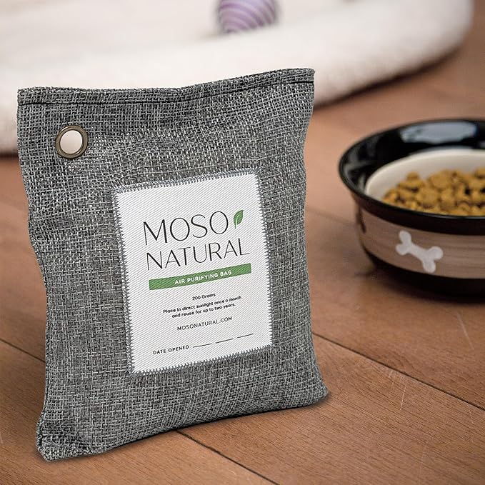 Moso Natural Air Purifying Bag 200g (4 Pack) | Premium Bamboo Charcoal Odor Absorber for Home & Car | Closet Odor Eliminator, Small Room Deodorizer & Car Air Freshener | Long Lasting Charcoal Bags