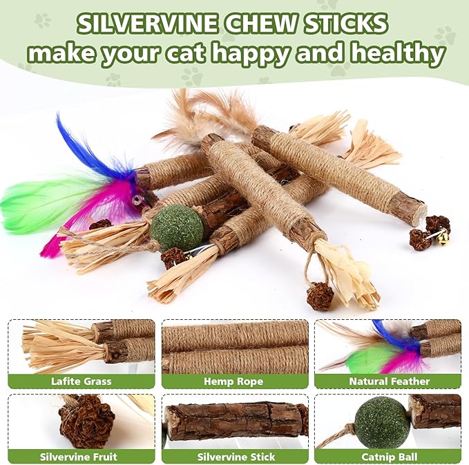 WOUSEDO 27 Pack Catnip Chew Toys for Cats,Cotton Sisal Rope Toys,Cat Natural Silvervine Sticks,for Cat Teeth Cleaning and Dental Care,Interactive Toy for Bored Indoor Cats