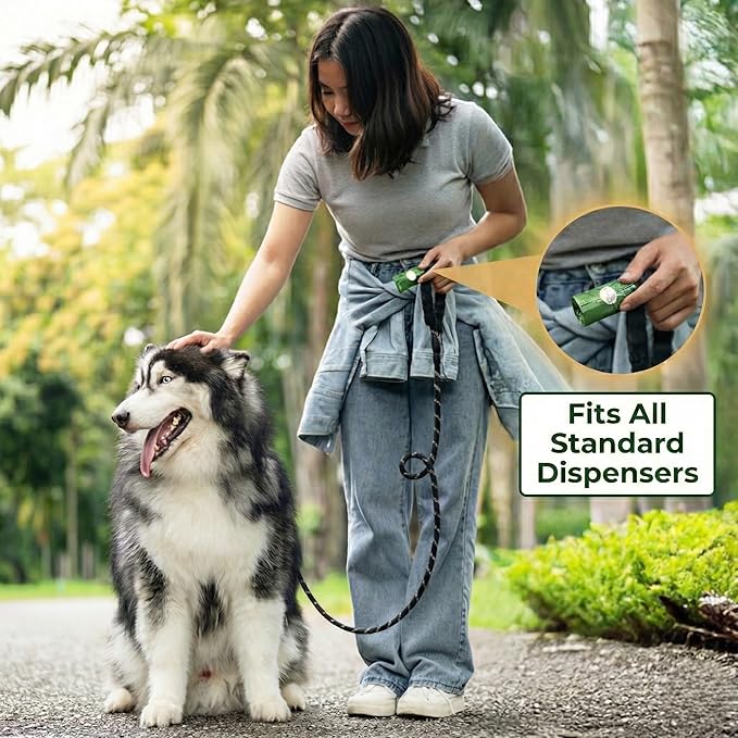 Paw Monk Heavy Duty Dog Poop Bags Rolls Refill – Certified Home Compostable dog waste bags, Extra Thick 20 Micron, Leakproof & Easy Open doggy poop bags, Unscented – 120 Bags (8 Rolls)