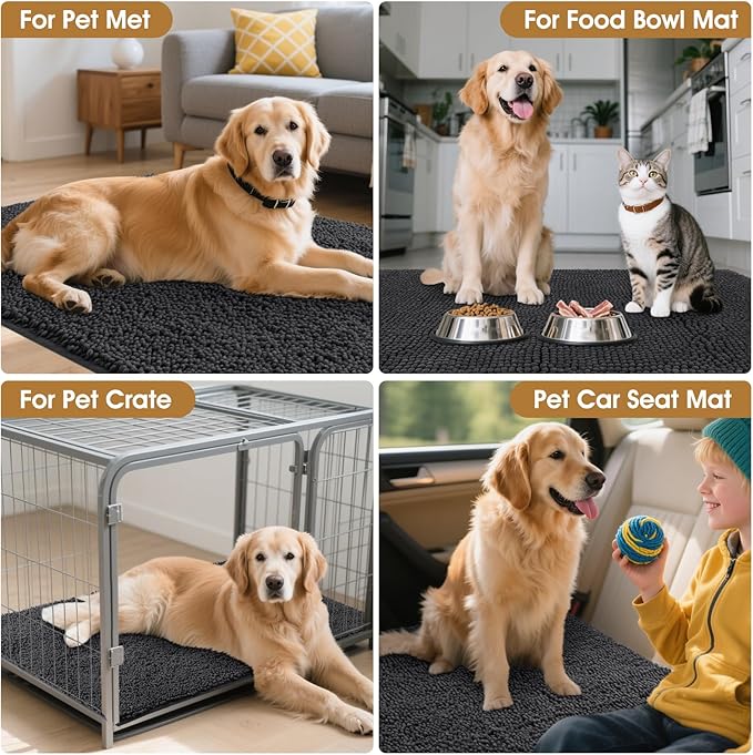 4 Pieces Muddy Door Mats for Dogs, 30" X 20" Chenille Absorbent Doormat, Trap Dirt Non Slip Heavy Indoor Doormat Soft Dog Bed Mat Front Inside Door Mat for Indoor Outdoor Entrance,Dark Grey