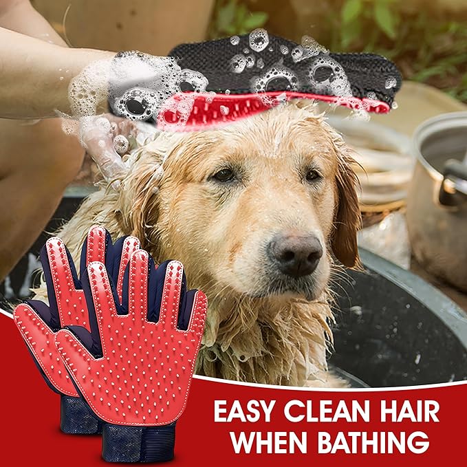 ZENELANEP Upgrade Pet Grooming Gloves, Grooming Gloves for Dogs, Cats, Rabbits & Horses with Long and Short Hair, Efficient Pets Hair Remover Mittens - 1 Pair (Red)