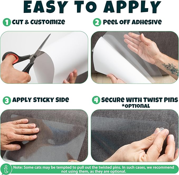Anti Cat Scratch Furniture Protector, 18-Pack Couch Protector from Cat Claws – Heavy-Duty, Easy-to-Apply Scratching Deterrent and Shield for Sofa Corners, Walls, Doors- with 98 Twist Pins