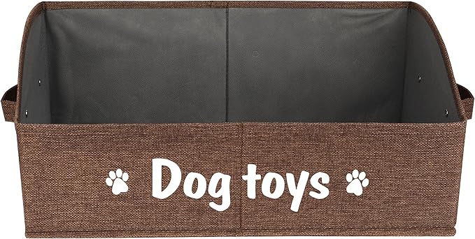 PET ARTIST Sturdy Collapsible Dog Organization and Storage Basket Accessible,Cute Dog Toy Storage with Handles,Dog Toy Box Bin Large for Chew Toys,Clothes,Squeak Toys,Brown