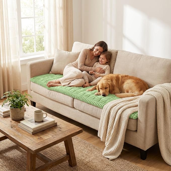 Smiry Couch Cover for Dogs, Non Slip Washable Sofa Protector for Pets, Soft Furniture Cover for Pet, Stylish Sofa Covers, Cozy Protect Against Fur, Dirt & Everyday Messes (Grass Green, 35.4" x 70.9")