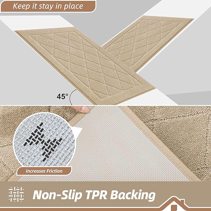 BEQHAUSE Dirt Trapper Door Mat 32" x 48", Doormat Non-Slip Entryway Rugs Washable, Dog Door Mat Stain Resistant and Absorbent Welcome Floor Mat for Front Back Door, Mud Wet Shoes & Paws, Warm Beige