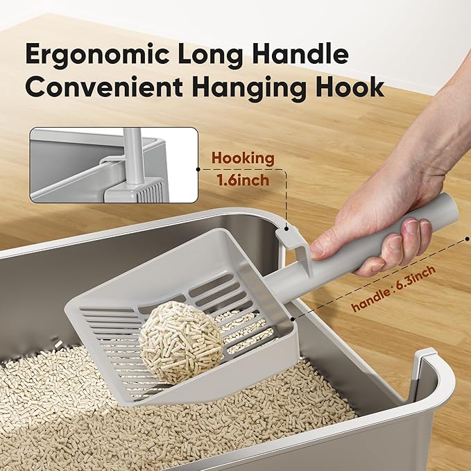 KooMooM Large Cat Litter Scoop, Heavy-Duty Litter Scoop with Dual Sifting Holes for Fast & Fine Clumping, Kitty Litter Scooper with Long Handle & Easy-to-Hang Hook for Litter Box