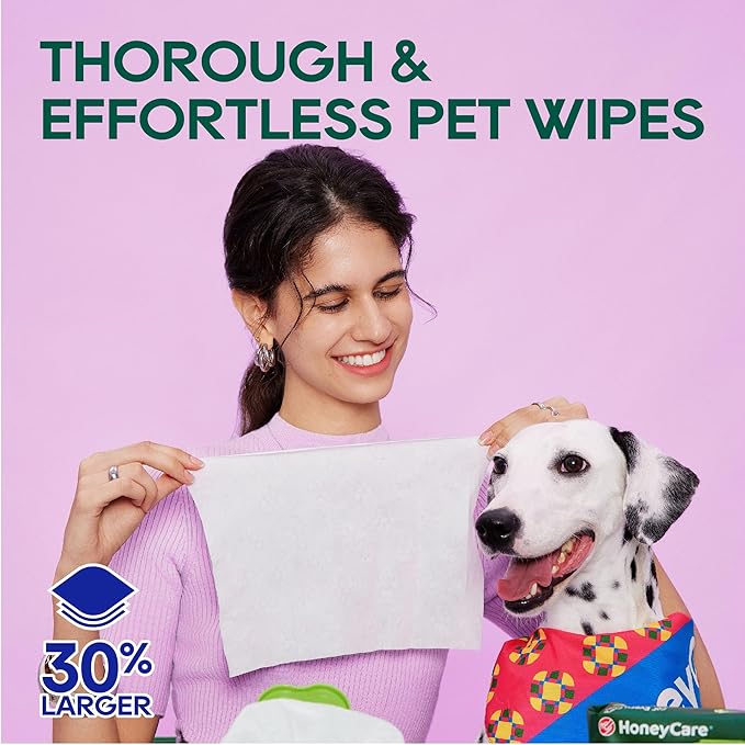 HONEY CARE Disposable Pet Wipes for Dogs & Cats – Cleansing & Soothing, Fragrance-Free, 100 Wipes for Paws, Butt & Body Cleaning(100 Pcs/4Packs