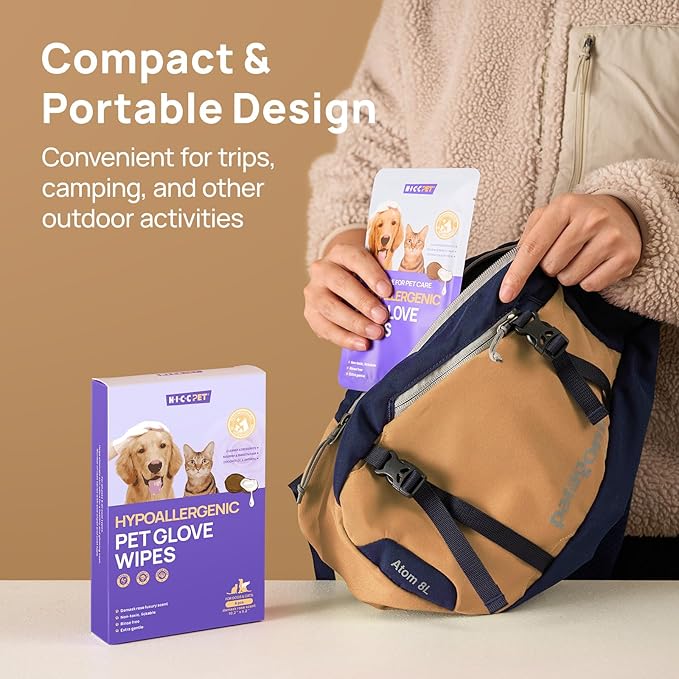 HICC PET Cleaning Deodorizing Glove Wipes for Dogs & Cats, Vet Recommended Hypoallergenic Hydrating & Nourish Fur Pet Grooming Glove Wipes, Pet Bathing Wipes for Horse Coat Care, 6pcs Rose Scent