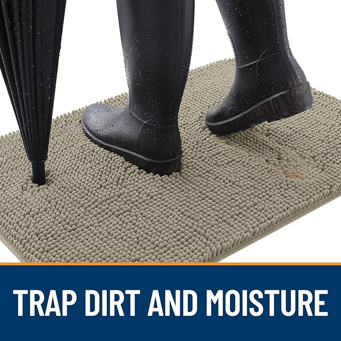 OLANLY Dog Door Mat for Muddy Paws 35x24, Absorbs Moisture and Dirt, Absorbent Non-Slip Washable Doormat, Quick Dry Chenille Mud Mat, Entry Indoor Entryway Carpet for Inside Floor, Warm Taupe