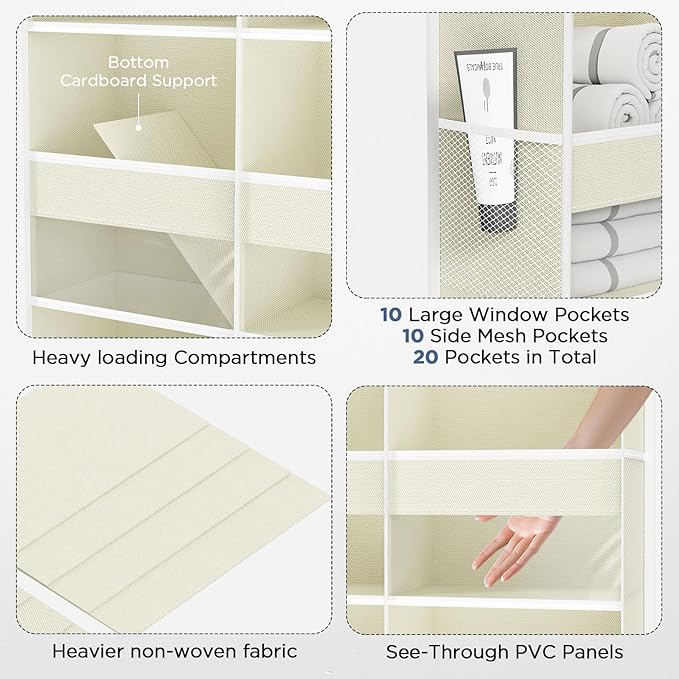 PureSpace 2 Pack 5-Tier Over The Door Organizer with 10 Side Mesh Pockets & Clear Windows, 80 lb Weight Capacity Hanging Storage for Bathroom, Bedroom, Nursery, Kitchen, Organize Toys, Shoes, Diapers