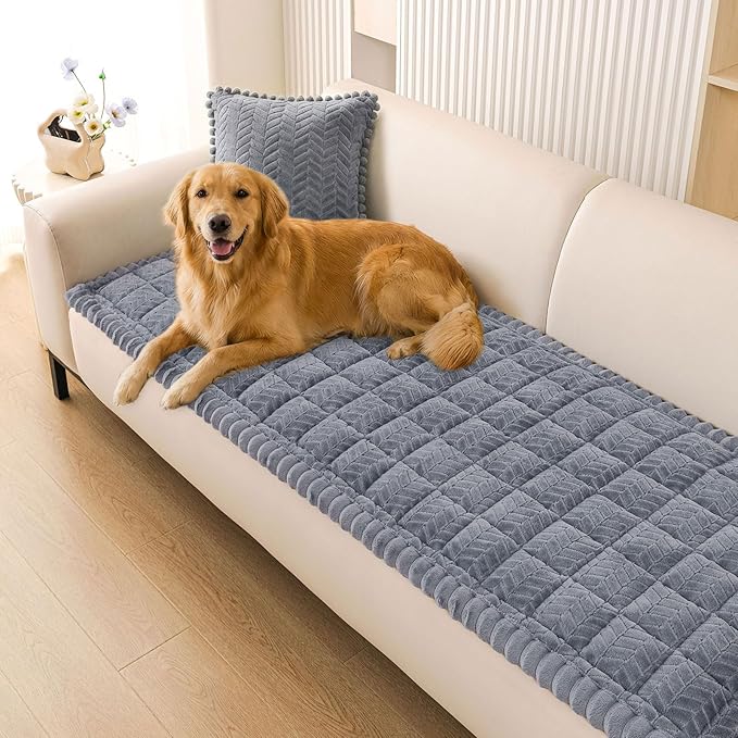 Smiry Non Slip Couch Covers for Dogs, Fuzzy Pet Couch Covers for 2-3 Cushion Sofa Pet Friendly, Soft Sofa Slipcovers Cushion Furniture Protector Washable (Grey, 43" x 63")