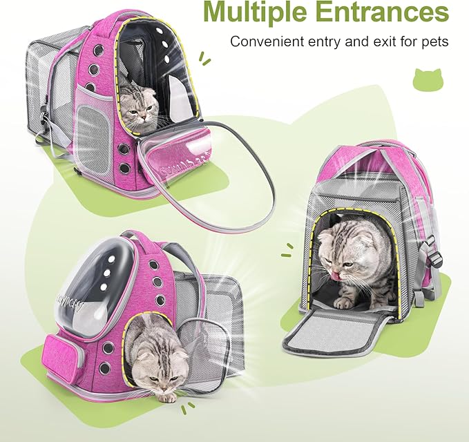Cawypety Expandable Cat Backpack,Cat Bubble Backpack Carrier for Carrying Cats, Pets and Small Dogs,Airline-Approved,Designed for Travel, Hiking, Walking,Car （Pink