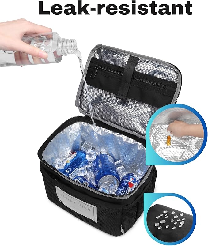 SUNNY BIRD Insulated Lunch Bag with Foldable and Leakproof Design, Thermally Insulated, Shoulder Strap for Women, Men and Teen (Black 002)