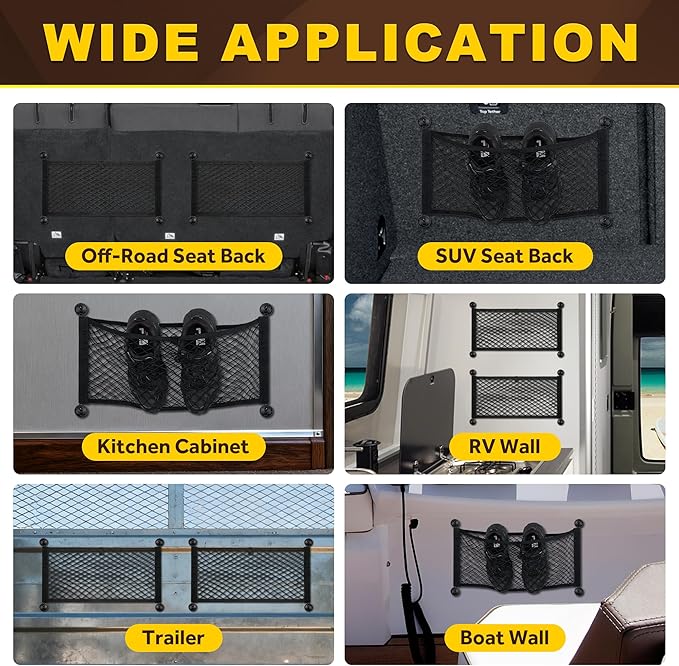 BUMBEE Mesh Cargo Net, Envelope Netting, Elastic Pocket Pouch Bungee Organizer for Car Seat Back RV Wall Trunk, Hooks & Screws Included(21.7'' x 9.8'')