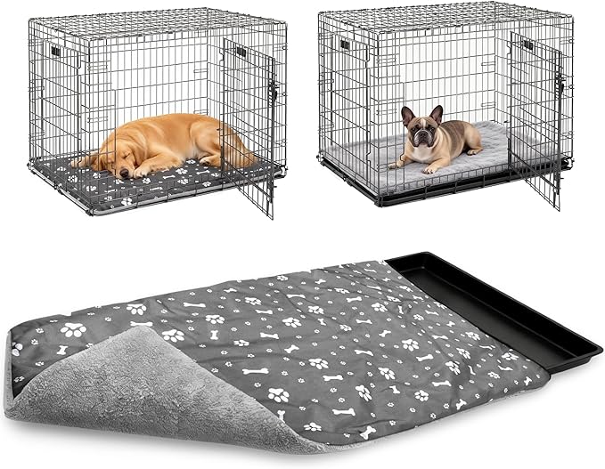 41.7 * 27.9inch Dog Crate Pan Covers Washable Dog Crate Tray Cover Waterproof Oxford Cloth/Soft Flannel Side Fit Bed Liner for Pet Cage Pan