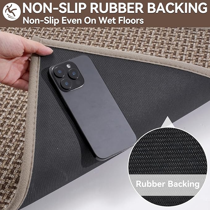 YDKGL Door Mat 17x30, Door Mat Indoor Entrance Dirt Resistant and Absorbent, Non-Slip Rubber Backing Front Door Mats, Easy Clean Low-Profile Doormat for Entryway, Front Door, Inside Entrance, Brown