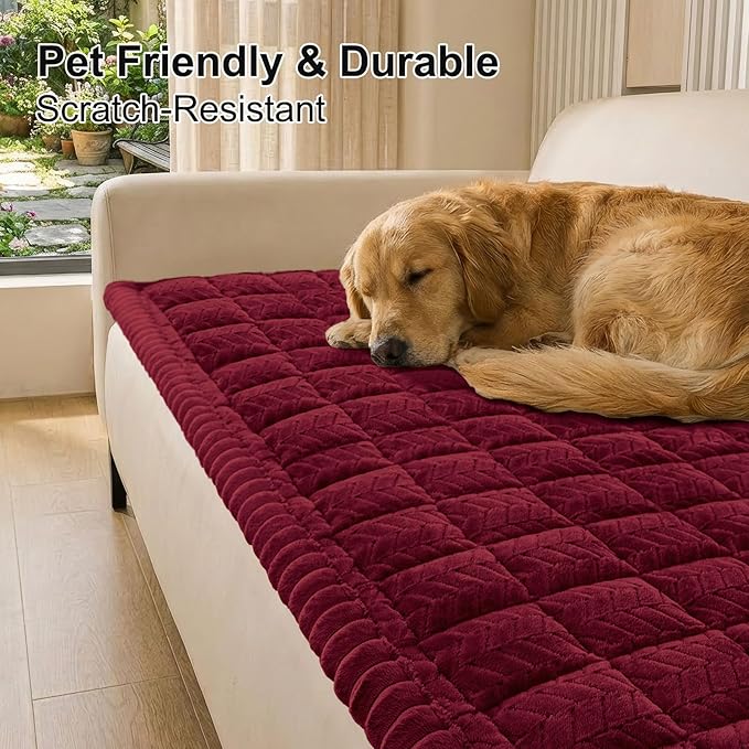 Smiry Non Slip Couch Covers for Dogs, Fuzzy Pet Couch Covers for 2-3 Cushion Sofa Pet Friendly, Soft Sofa Slipcovers Cushion Furniture Protector Washable (Red, 43" x 63")
