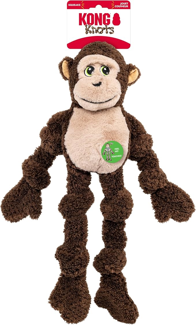 KONG Floppy Knots - Durable No‑Stuffing Squeaky Rope & Plush Dog Toy - for Teething, Playing - Monkey - for Large/X-Large Dogs