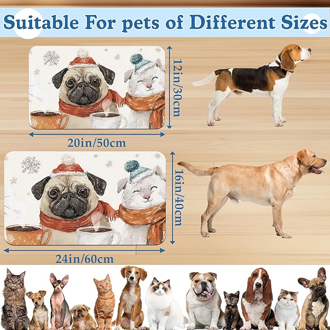 Chirstmas Dog Coffee Dog Cat Food Mat–Absorbent Waterproof Placemat for Food and Water Bowls, Non Slip Rubber Backing, Feeding Mat for Clean Floors 12"x20"