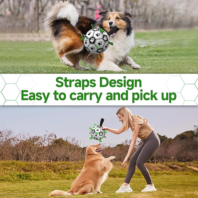 Interactive Dog Soccer Ball with Straps, Durable PU Herding Ball for Dogs, Lightweight Dog Toys for Outdoor Play, Tug Training Toy with Pump – Ideal Pet Gift for Medium Dogs (6 Inch)