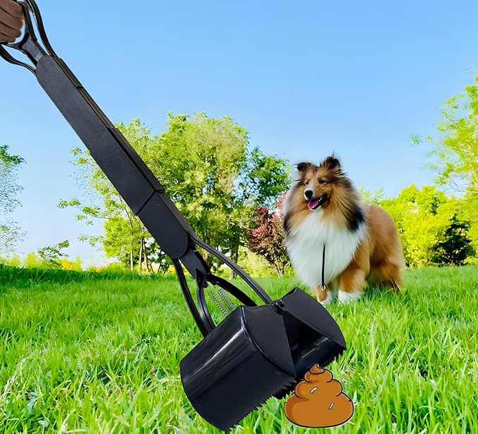 32" Dog Pooper Scooper for Small Dog to Large Dog, Heavy Duty Dog Poop Scooper for Yard & Walks, Durable Double Spring Clamp, Simple One Step Assembly (Black)