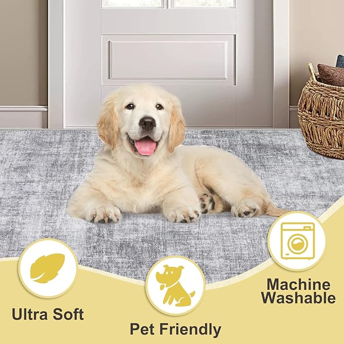COMSLE Door Mat, Front Door Mat Indoor for Entrance Faux Wool Absorbent Non Slip Modern Throw Rug for Entryway Bedroom Muddy Paws - Pet Friendly, 47x71 Inches,Grey Machine Washable