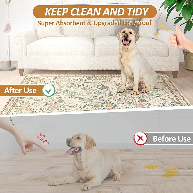Washable Pee Pads for Dogs, 2 Pack Super Absorbent Reusable Puppy Pads with Colorful Flowers Patterns for Potty Training, Floor, Couch, Bed, and Crate,36"X36"