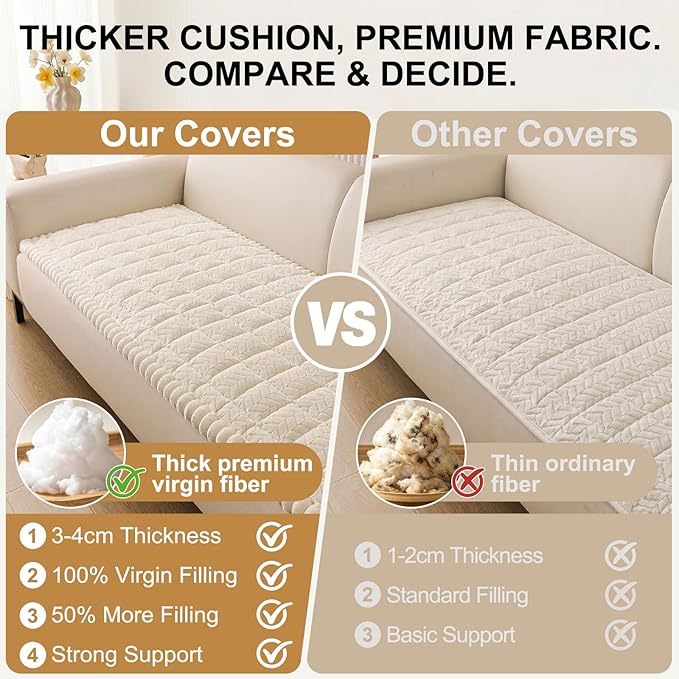 Smiry Non Slip Couch Covers for Dogs, Fuzzy Pet Couch Covers for 4 Cushion Sofa Pet Friendly, Soft Sofa Slipcovers Cushion Furniture Protector Washable (Beige, 27.6" x 95")