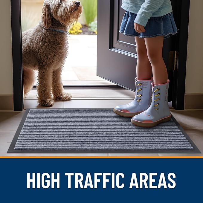 OLANLY Front Door Mat Indoor Outdoor Entrance, Waterproof Heavy Duty Doormat, Fade Resistant, Low Profile, Easy Clean Patio Porch Welcome Floor Mats for Entry, 71x23, Ash Grey