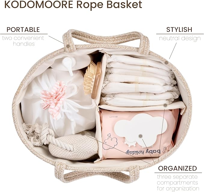 Diaper Caddy Organizer, Empty Gift Basket for Newborn Essentials, Baby Storage Basket, Stylish Gift Bag for Baby Shower, Boys and Girls - Large, Oatmeal