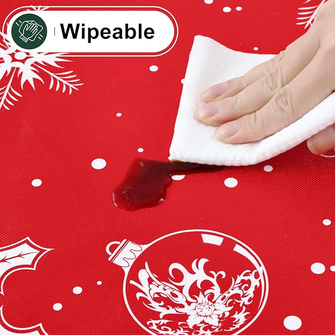 misaya Rectangle Waterproof Vinyl Table Cloth, Wipeable Tablecloth with Flannel Backing, Plastic Table Cover for Dinner, Christmas Party (Bells, 60" x 120")