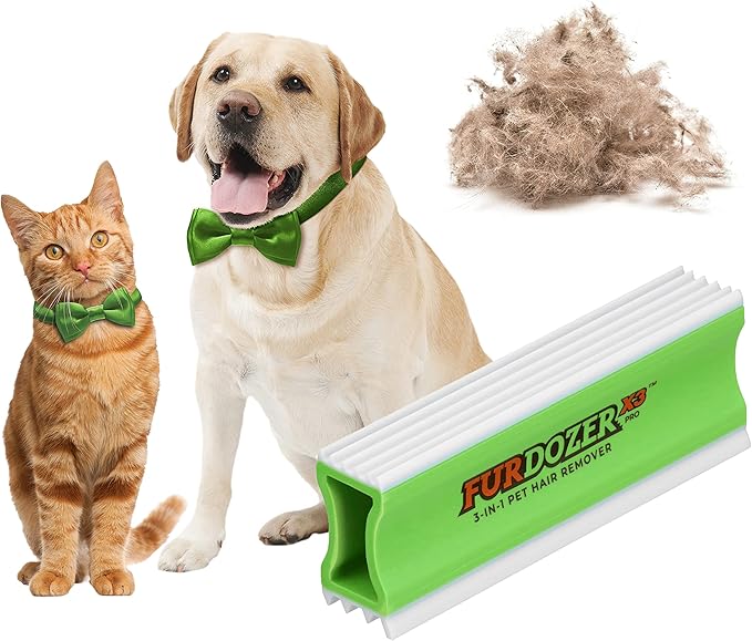 FurDozer Pet Hair Remover & Auto Detailing Tools - Cat & Dog Hair Remover for Carpets, Car Interiors, Couches, Bedding, & Pet Furniture (Green, X3 PRO - 5" Long)