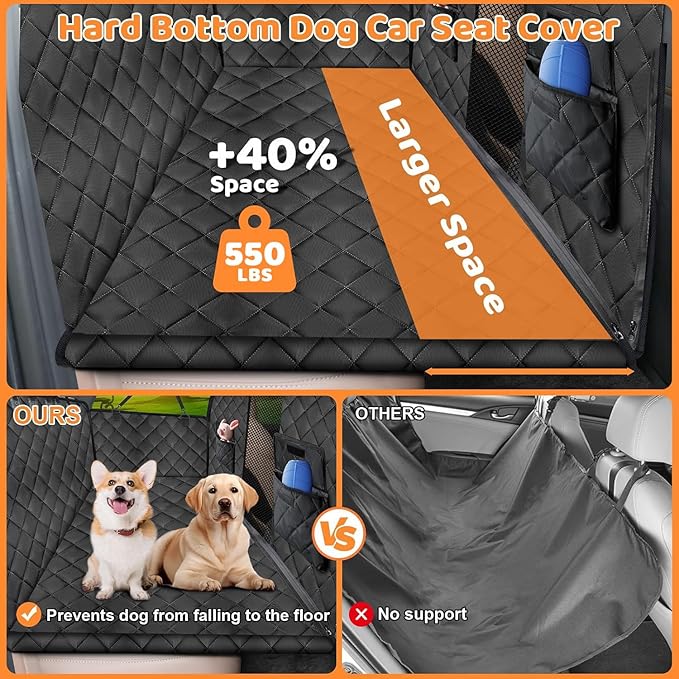 URPOWER High Barrier Back Seat Extender for Dogs, Hard Bottom Dog Car Seat Cover Holds 550 lbs, Waterproof Dog Hammock for Cars, SUV, Dogs Car Bed Pet Backseat Protector with Mesh Window