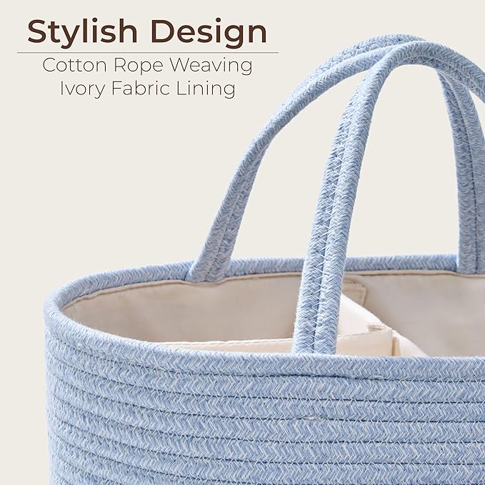 Diaper Caddy Organizer, Empty Gift Basket for Newborn Essentials, Baby Storage Basket, Stylish Gift Bag for Baby Shower, Boys and Girls - Large, Light Blue