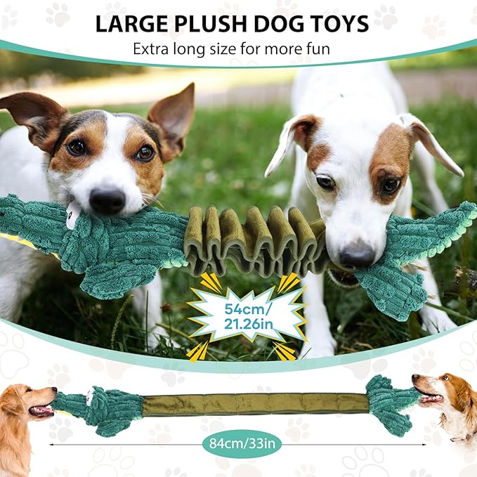 Squeaky Plush Stuffed Pet Toys With Crinkle Paper - Interactive Tug of War for Small, Medium, Large Dogs - Cute Puppy Toy to Keep Them Busy