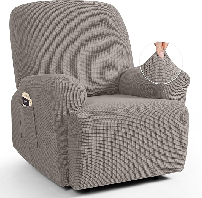 TAOCOCO Recliner Cover 4-Pieces, Recliner Stretch Sofa Slipcover, Recliner Cover 1 Seat, Couch Protector Soft, Furniture Protector Covers with Elastic,Chair Covers Jacquard Pattern (Pale Brown)