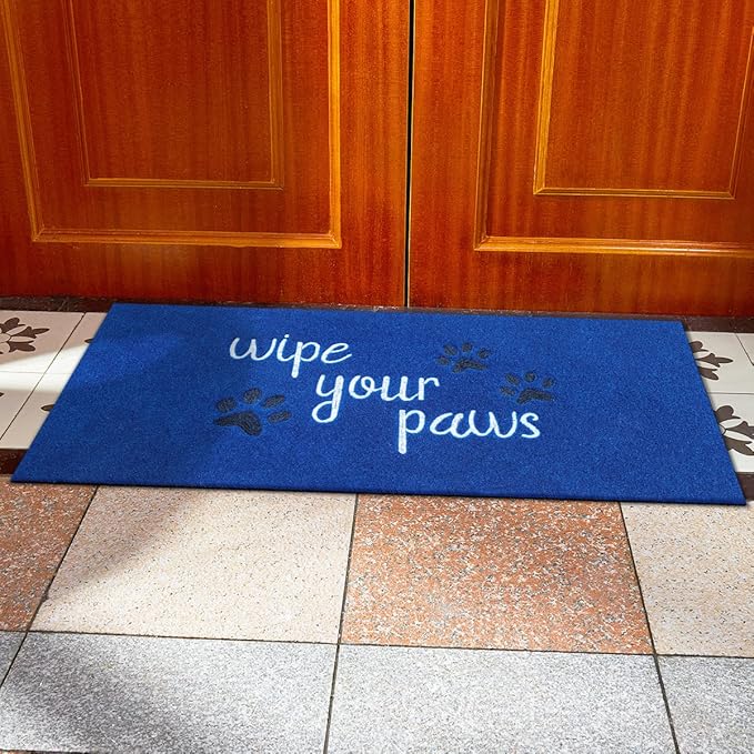 Large Outdoor Front Door Mat Wipe Your Paws Doormat Inside Outside Mats Entryway Welcome Mats Non Slip Rubber Backing Funny Indoor Door mats Dog Mat for Porch,Blue18X47