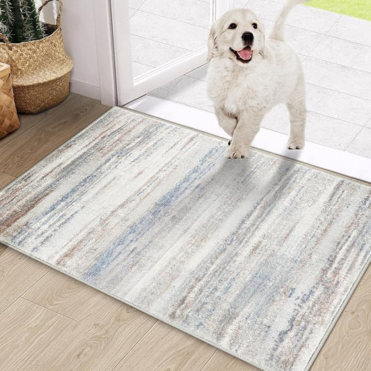 COMSLE Door Mat, Front Door Rug Indoor for Entrance Faux Wool Absorbent Non Slip Modern Throw Rug for Entryway Hallway Muddy Paws - Pet Friendly, 20x32 Inches,Gray Brown Machine Washable