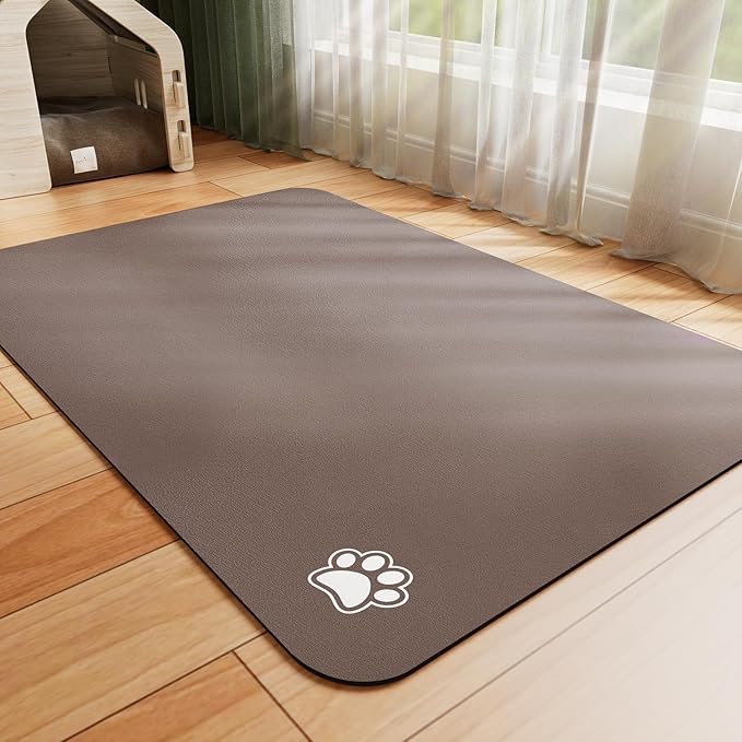 Dog Food Mat - Absorbent Cat Mat for Food and Water, No Stains Pet Feeding Bowl Mat, Easy to Clean Pet Placemats, Quick Dry Dog Water Dispenser Mat for Messy Drinkers | Paw Brown 16"x 24"