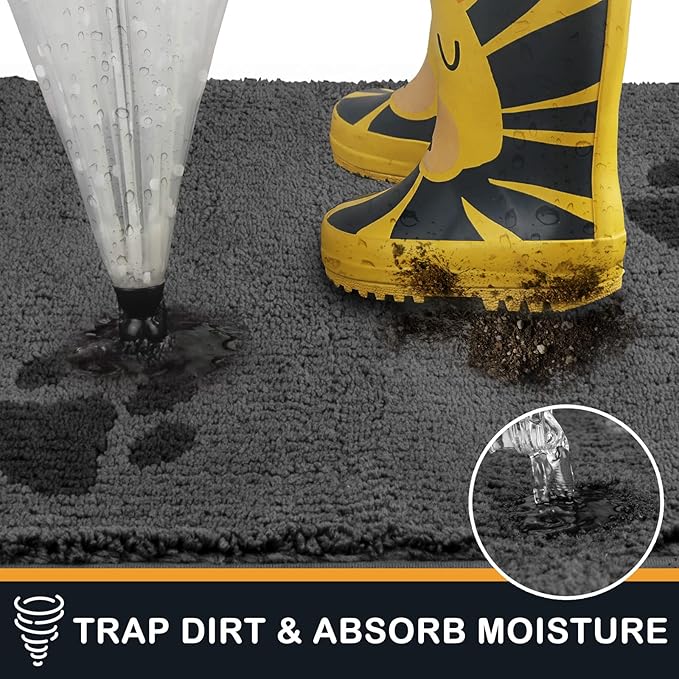 PURRUGS Dirt Trapping Door Mat 24" x 35.5", Non-Skid/Slip Machine Washable Microfiber Entrance Rug, Shoes Scraper, Dog Doormat, Super Absorbent Floor Mat for Muddy Wet Shoes and Paws, Grey