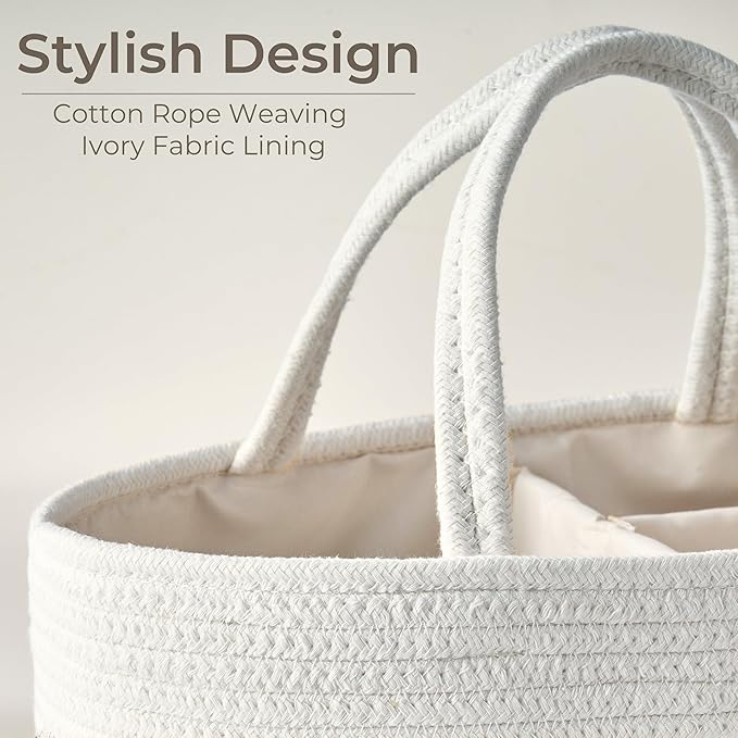 Diaper Caddy Organizer, Empty Gift Basket for Newborn Essentials, Baby Storage Basket, Stylish Gift Bag for Baby Shower, Boys and Girls - Large, Off White