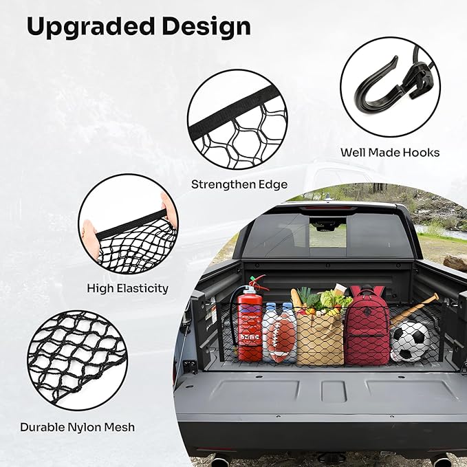 Trunk Cargo Net for 2017-2026 Honda Ridgeline Accessories Envelope Style Mesh Trunk Net Organizer and Storage Stretchable Adjustable Elastic Nylon Rear Cargo Netting with Hooks